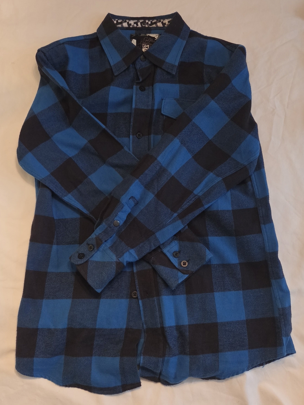 Ocean Current Blue and Black Plaid Flannel Shirt youth M